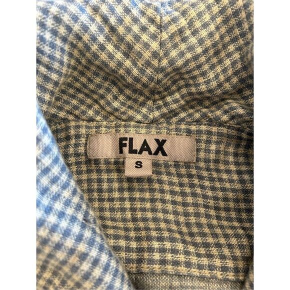 Flax button front blue cream checkered jacket collar small linen - Picture 2 of 7